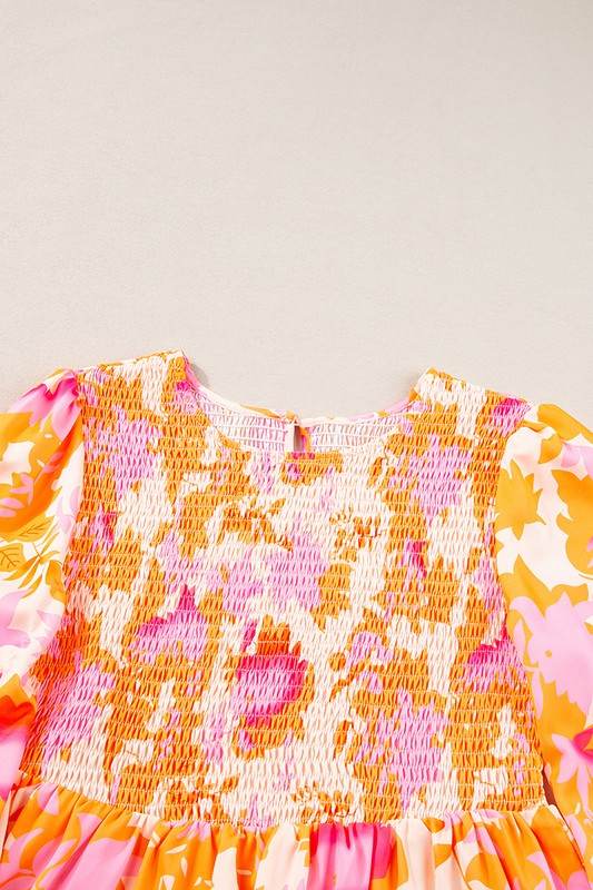Women Smocked Lantern Sleeve Ruffle Mini Dress