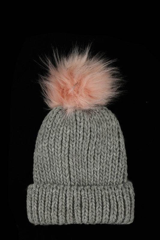 Basic Knit Cuffed Pom Beanie