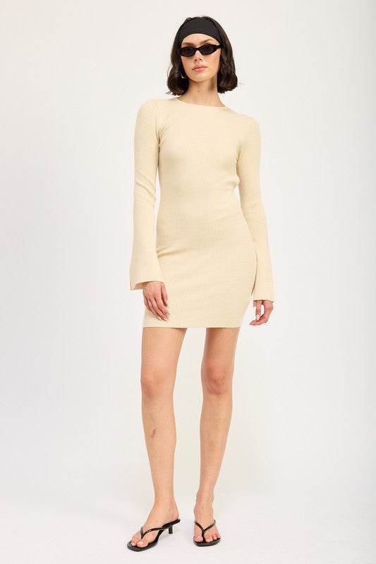 LONG SLEEVE MINI DRESS WITH BACK CUTOUT