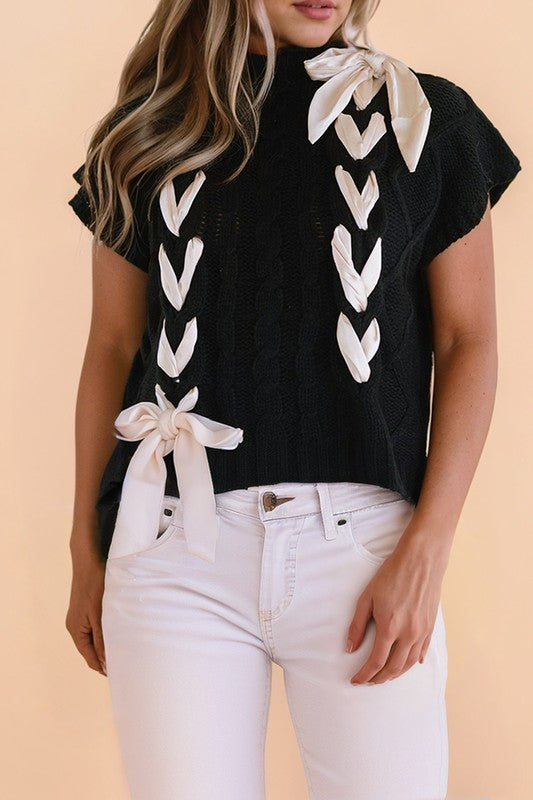 Cable Knit Satin Bowknot SPRING Sweater