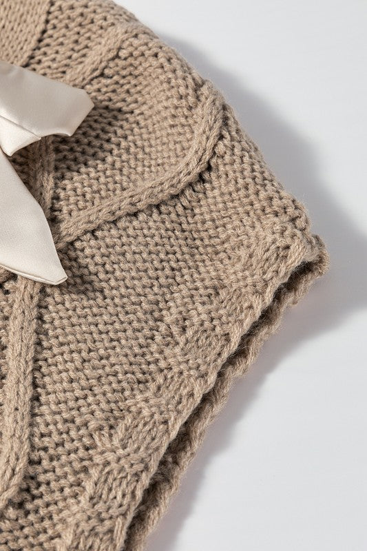 Cable Knit Satin Bowknot SPRING Sweater