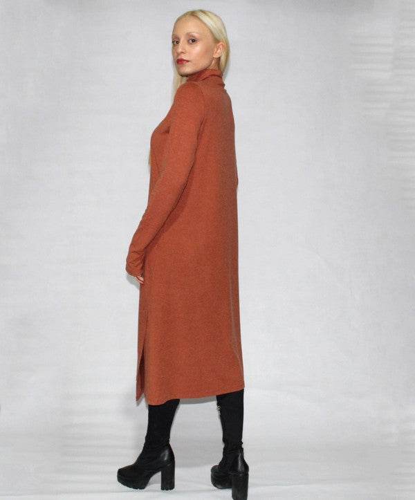 Turtle neck dress long sleeve with side slits