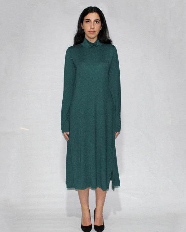 Turtle neck dress long sleeve with side slits
