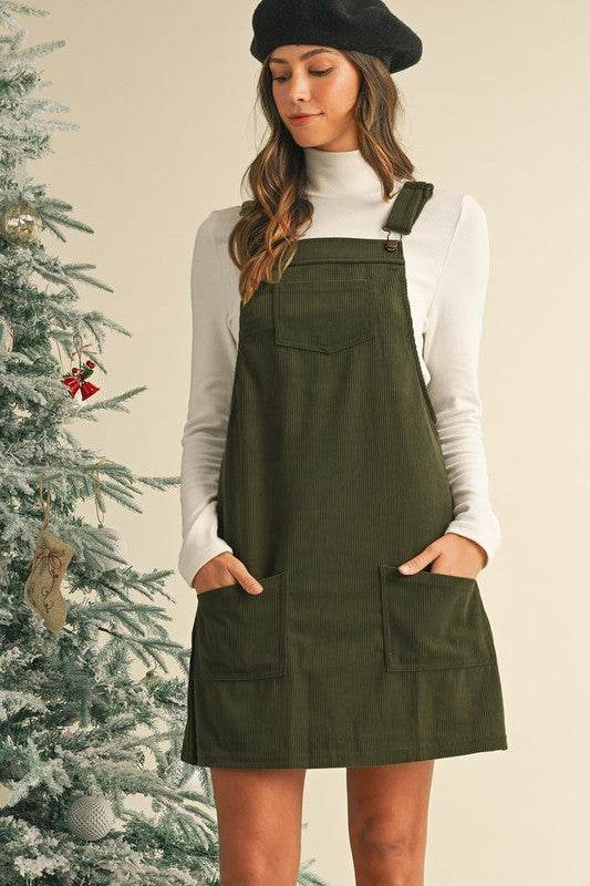 Corduroy Front Pockets Overall Dress