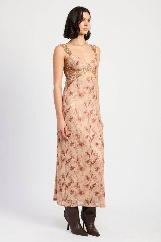 LACE CONTRAST MAXI DRESS