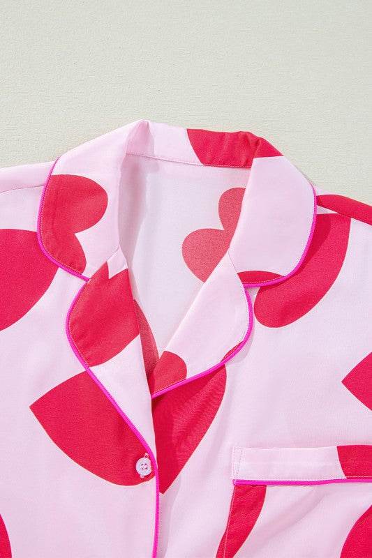 Heart Valentines Short Sleeve Pants Pajamas Set