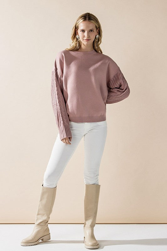 Cozy Solid Body Contrast Cable Knit Sweater