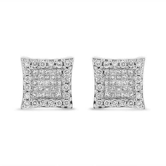 14K White Gold 1.00 Cttw Princess And Round-Cut Diamond Square Stud Earrings (G-H Color, SI1-SI2 Clarity)