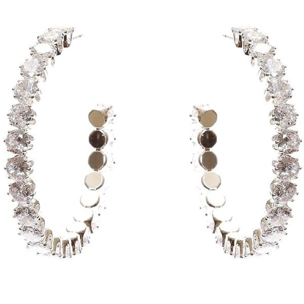 50mm Bold Crown Halo Cubic Zirconia Hoop Earrings