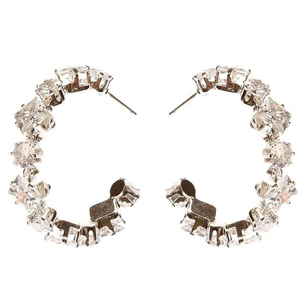 Square Circle Crown Halo CZ Hoop Earrings
