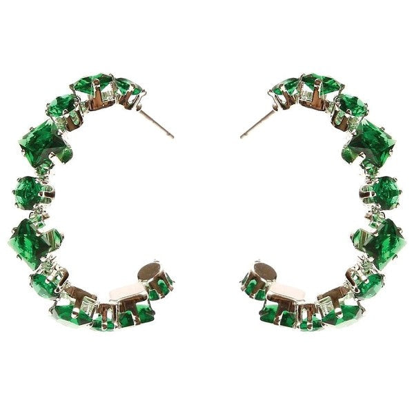 Square Circle Crown Halo CZ Hoop Earrings