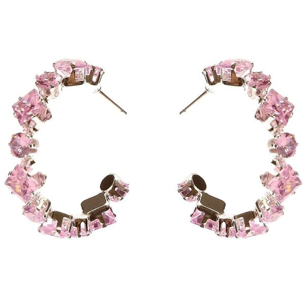 Square Circle Crown Halo CZ Hoop Earrings