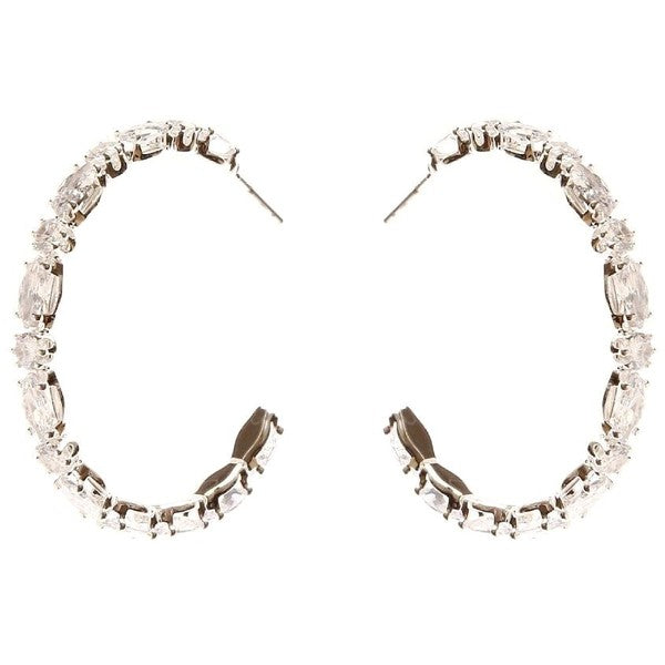 Marquise Circle Crown Halo CZ Hoop Earrings