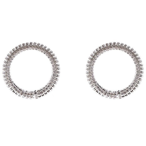 Front Size Circle Rhinestone Hoop Earrings