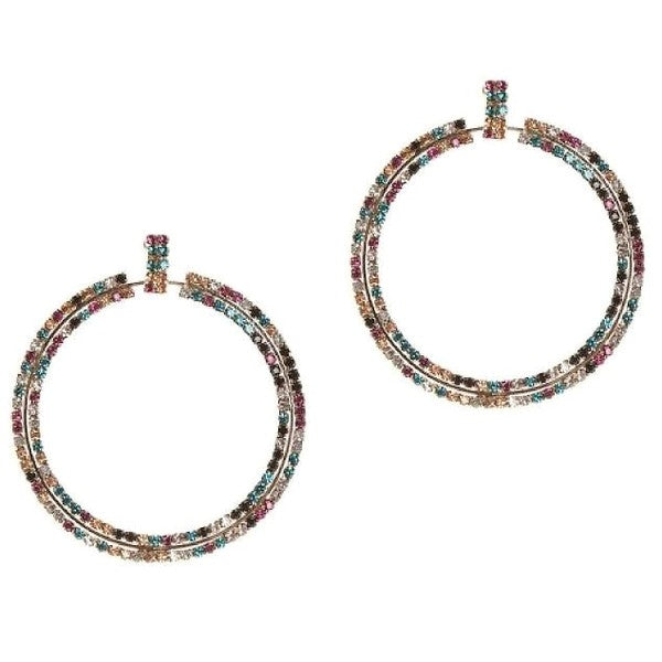 Front View Circle Rhinestone Hoop Earrings