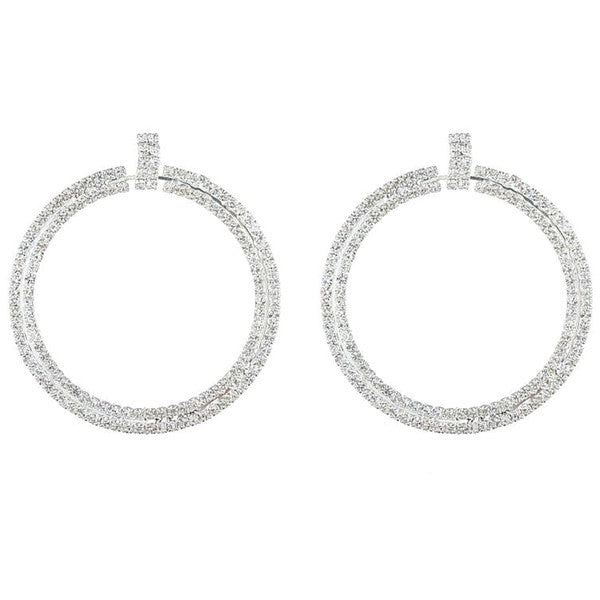 Front View Circle Rhinestone Hoop Earrings