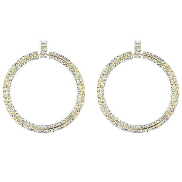 Front View Circle Rhinestone Hoop Earrings