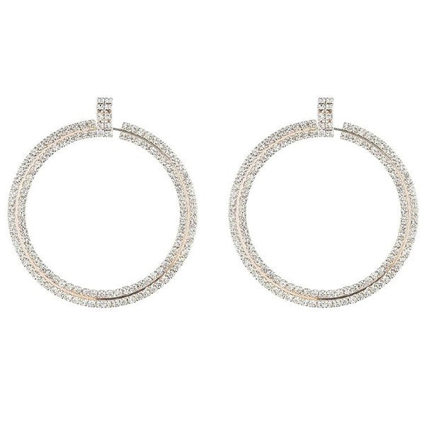 Front View Circle Rhinestone Hoop Earrings