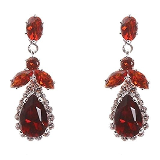 Modern Flower Pear Dangle Rhinestone Earrings