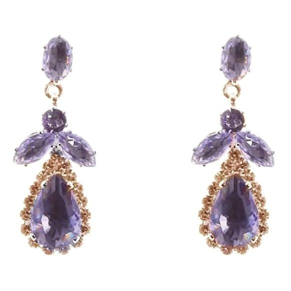Modern Flower Pear Dangle Rhinestone Earrings