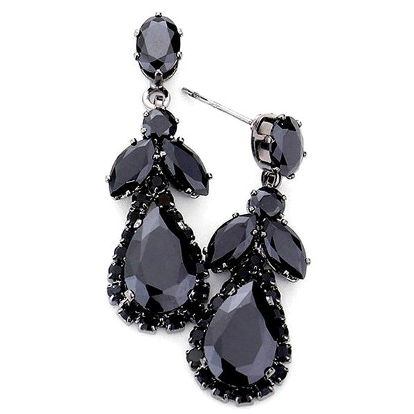 Modern Flower Pear Dangle Rhinestone Earrings