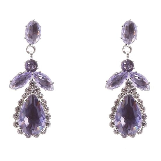 Modern Flower Pear Dangle Rhinestone Earrings