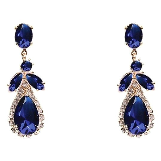 Modern Flower Pear Dangle Rhinestone Earrings