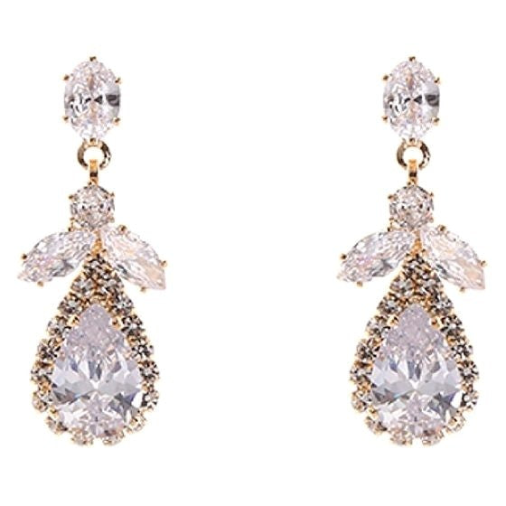 Modern Flower Pear Dangle Rhinestone Earrings