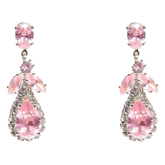 Modern Flower Pear Dangle Rhinestone Earrings