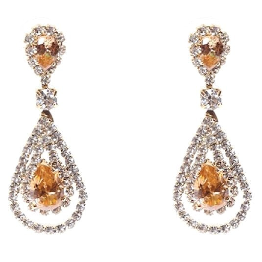 Linked Pear In Pear Dangle Rhinestone Earrings