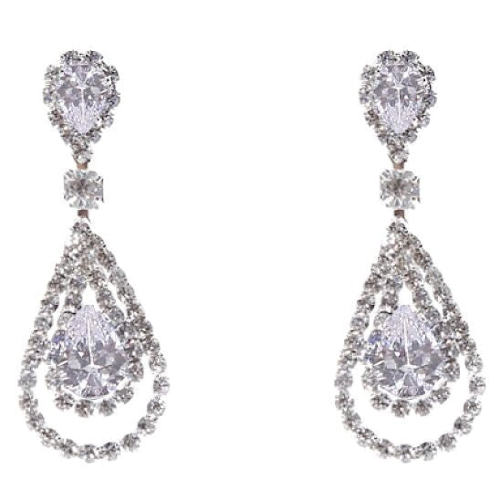 Linked Pear In Pear Dangle Rhinestone Earrings