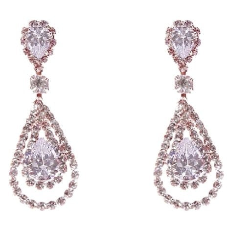 Linked Pear In Pear Dangle Rhinestone Earrings