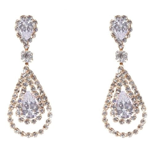 Linked Pear In Pear Dangle Rhinestone Earrings