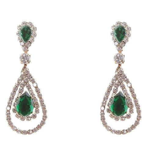 Linked Pear In Pear Dangle Rhinestone Earrings