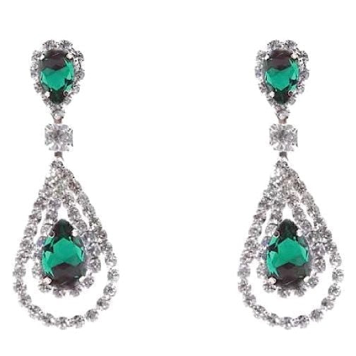 Linked Pear In Pear Dangle Rhinestone Earrings