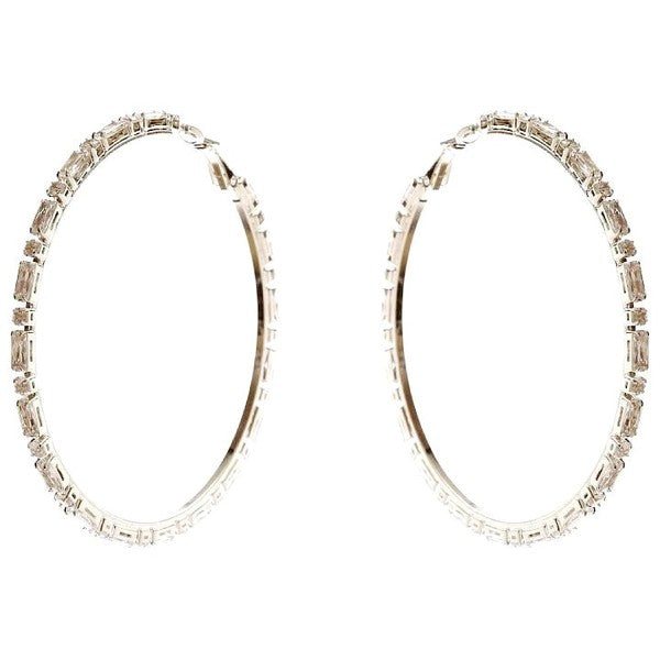 70mm Baguette Crown Halo CZ Hoop Earrings