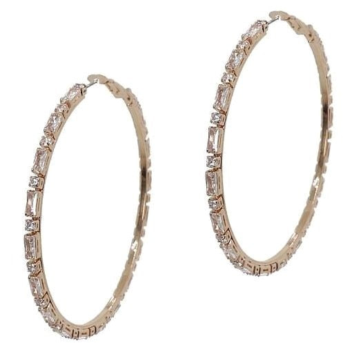 70mm Baguette Crown Halo CZ Hoop Earrings