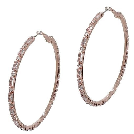 70mm Baguette Crown Halo CZ Hoop Earrings