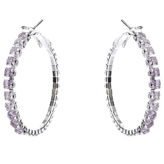 50mm Square Crown Halo CZ Hoop Earrings