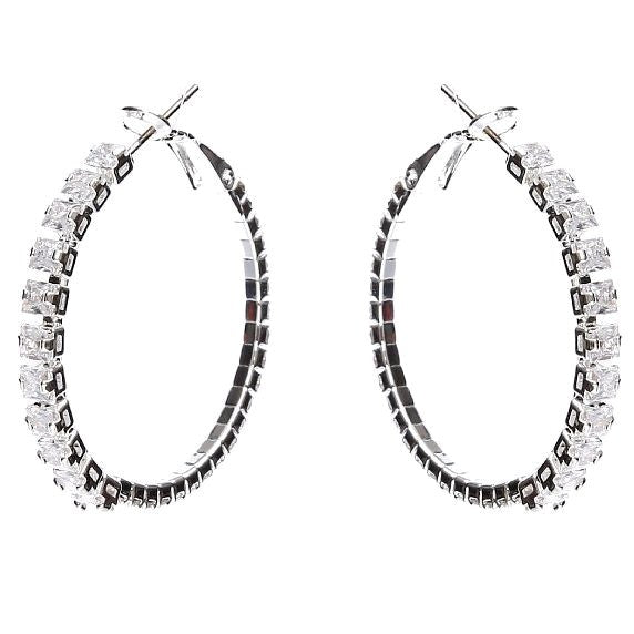 50mm Square Crown Halo CZ Hoop Earrings
