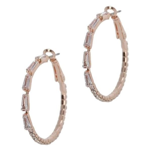 30mm Skewed Bar Cut Halo CZ Hoop Earrings