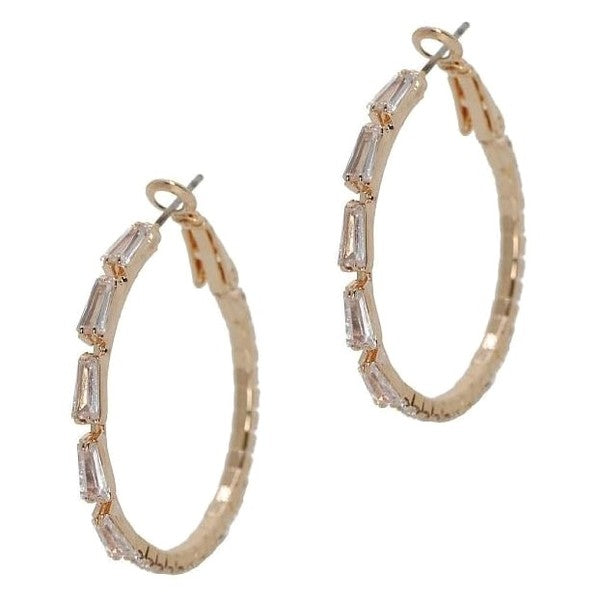 30mm Skewed Bar Cut Halo CZ Hoop Earrings
