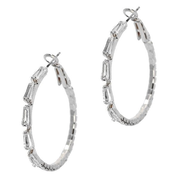 30mm Skewed Bar Cut Halo CZ Hoop Earrings