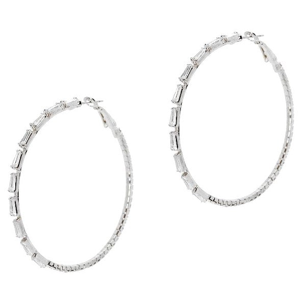 50mm Skewed Bar Cut Halo CZ Hoop Earrings