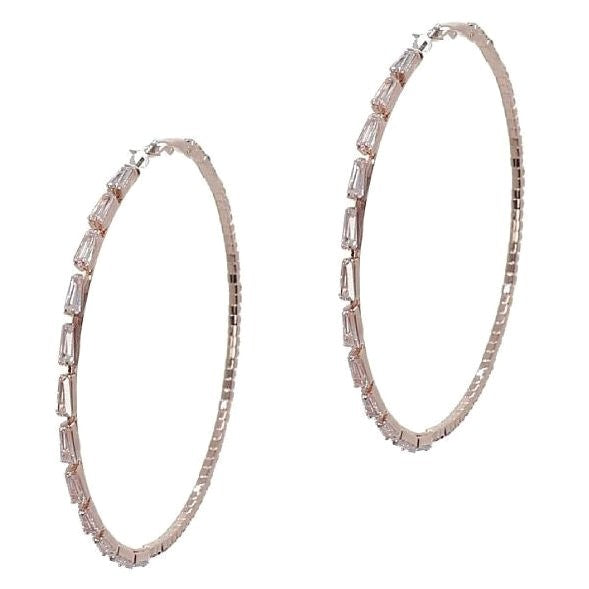 70mm Skewed Bar Cut Halo CZ Hoop Earrings