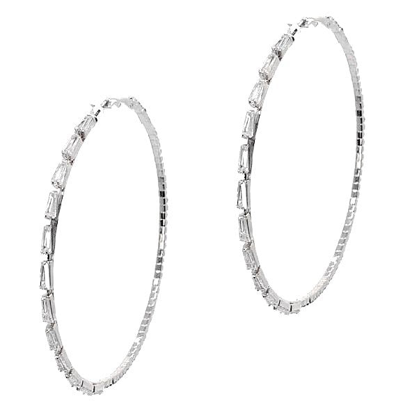 70mm Skewed Bar Cut Halo CZ Hoop Earrings