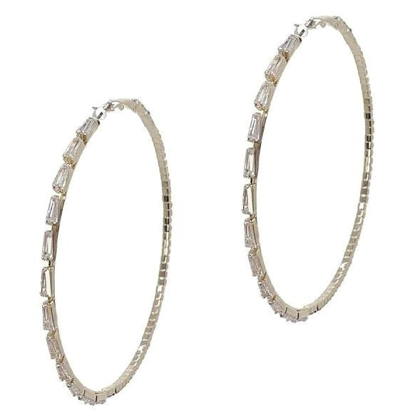 70mm Skewed Bar Cut Halo CZ Hoop Earrings