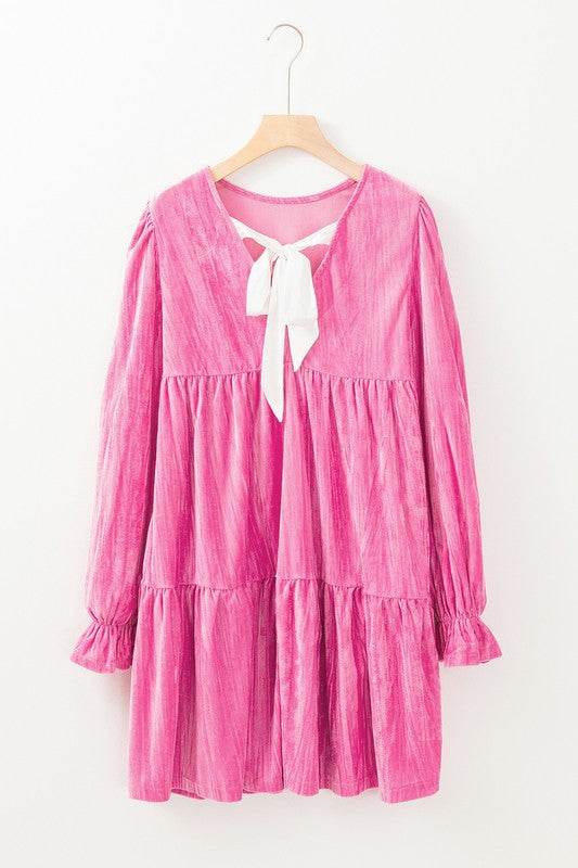 Flounce Sleeve Tiered Ruffled Velvet Mini Dress