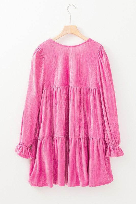 Flounce Sleeve Tiered Ruffled Velvet Mini Dress