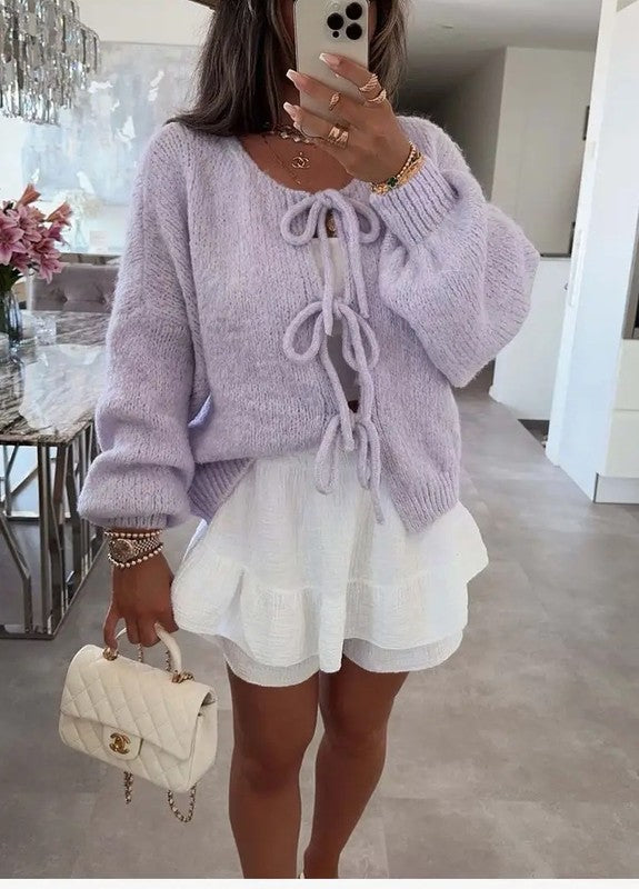 V-neck front tie Cardigan